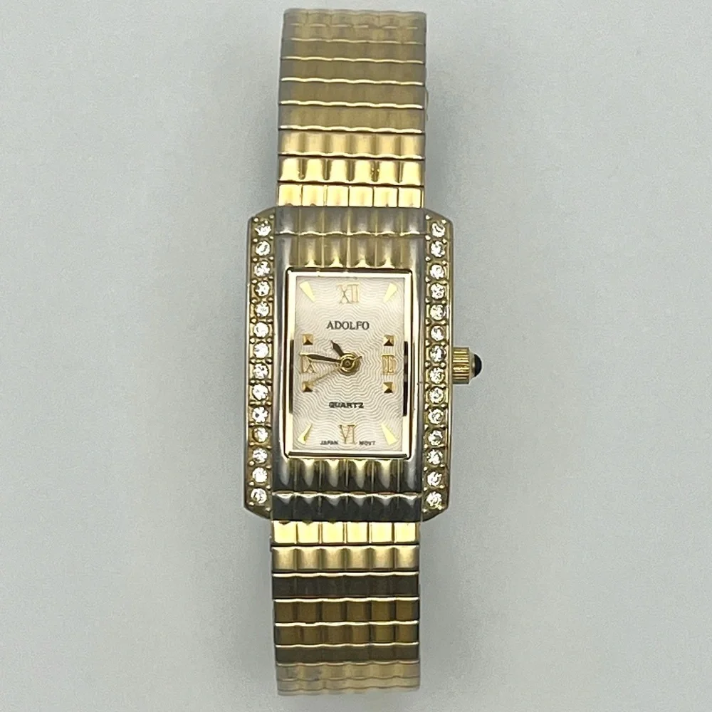 Vintage Adolfo Petite Gold tone and Crystals Ladies Watch Working